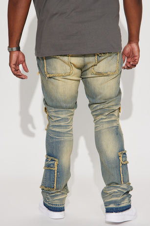 Can I Cargo Stacked Skinny Flare Jeans - Vintage Blue Wash