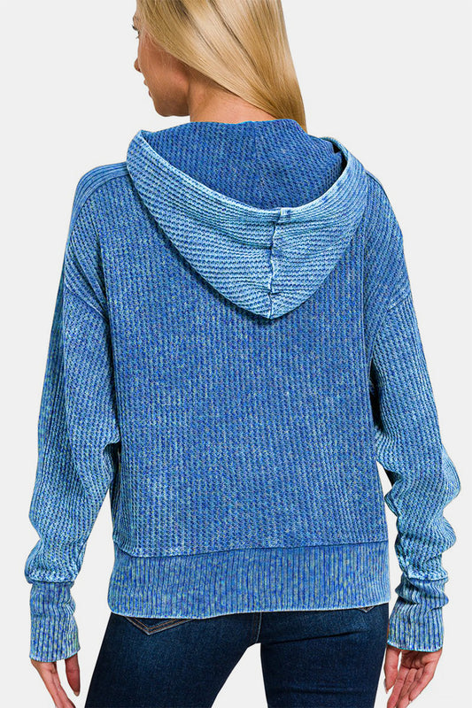 Zenana Washed Zip Up Hooded Jacket- Brand Zenana