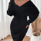 Perfee Surplice Long Sleeve Sweater Dress