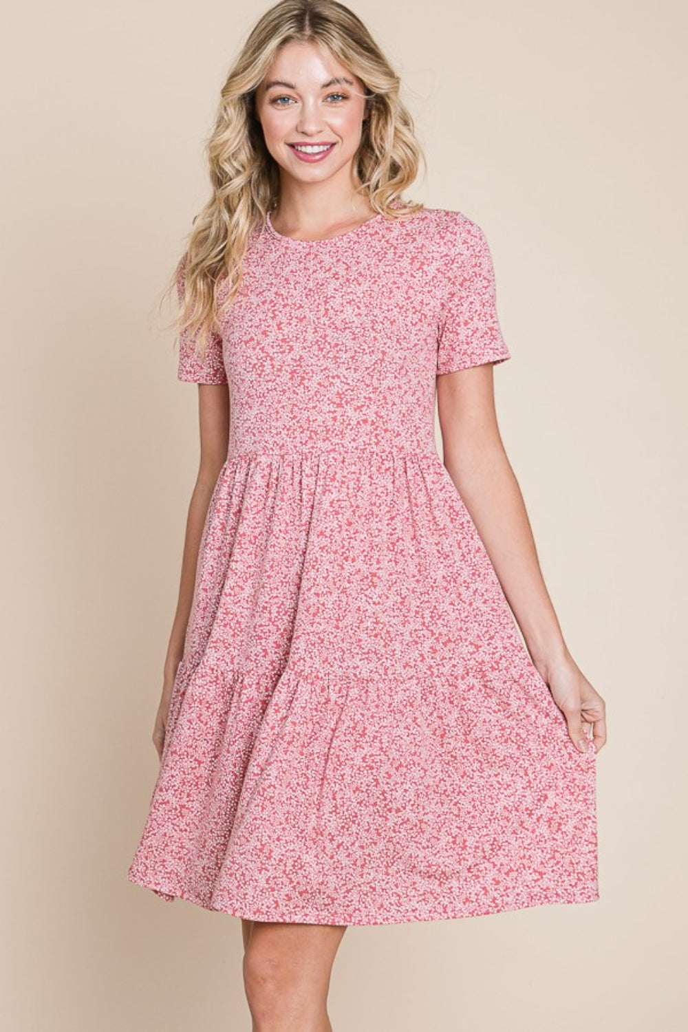 BOMBOM Printed Short Sleeve Mini Dress *