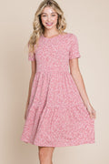 BOMBOM Printed Short Sleeve Mini Dress *