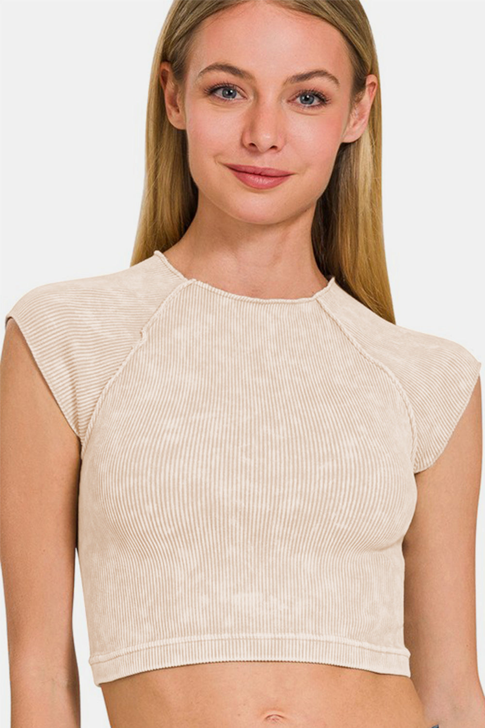 Zenana Ribbed Round Neck Cropped Top