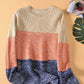 Color Block Round Neck Long Sleeve Sweater