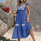 Embroidered Square Neck Cap Sleeve Dress