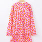 Leopard Collared Neck Long Sleeve Top and Shorts Lounge Set