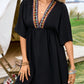 Embroidered Plunge Half Sleeve Mini Dress
