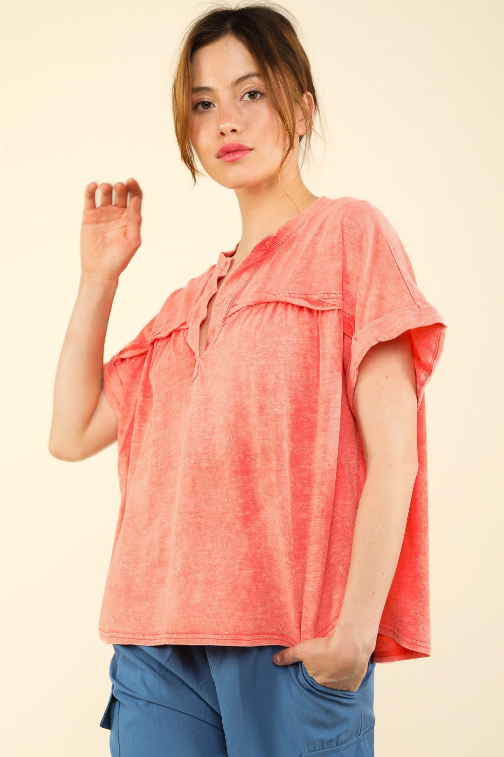 VERY J Nochted Short Sleeve Washed T-Shirt *
