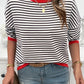Striped Round Neck Dropped Shoulder Sweater