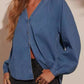Plunge Button Up Long Sleeve Denim Top