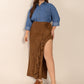 Plus Size Ruffled Slit High Rise Skirt