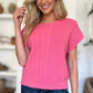 Double Take Full Size Cable-Knit Round Neck Short Sleeve Sweater