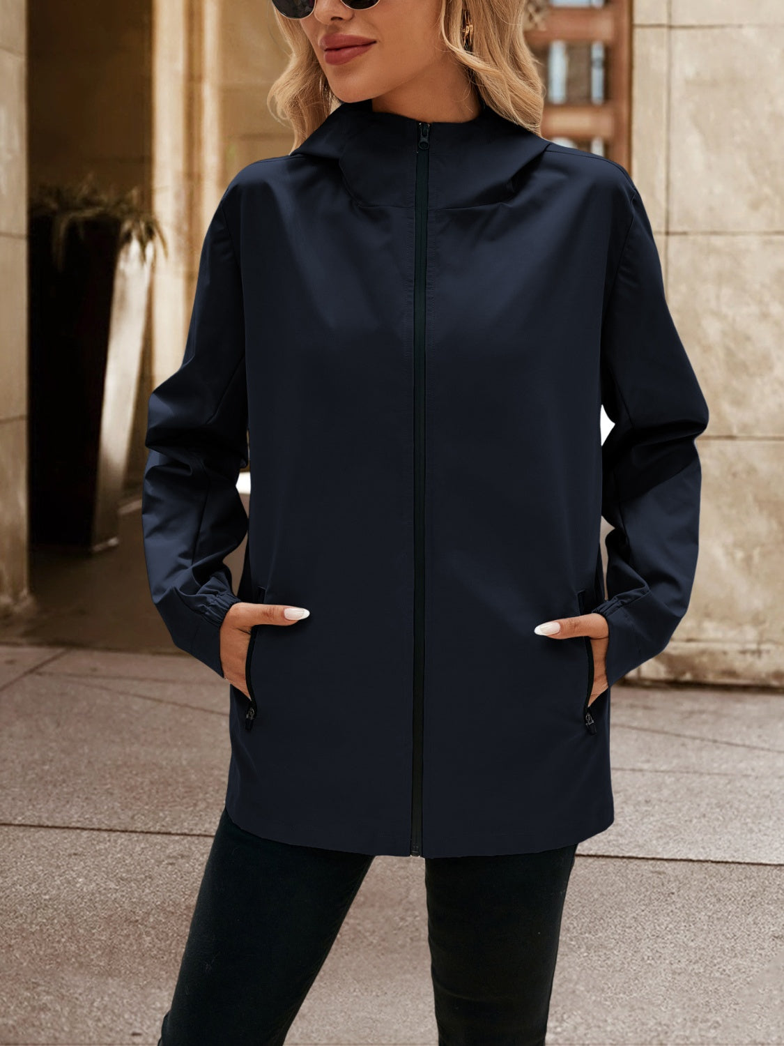 Ivy Lane Pocketed Zip Up Hooded Jacket