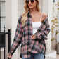 Pocketed Plaid Collared Neck Long Sleeve Shirt