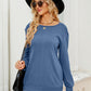 Ruched Shoulder Round Neck Long Sleeve Sweatshirt