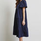 HEYSON Full Size Navy Blue Cotton Poplin Ruffled Tiered Midi Dress