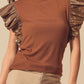 Ruffled Round Neck Cap Sleeve Blouse