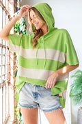 First Love Color Block Short Sleeve Hooded Top *