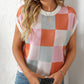 Mandy Checkered Round Neck Cap Sleeve Knit Top
