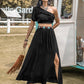 Ruffled Single Shoulder Top and Slit Skirt Set