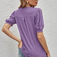 Notched Neck Puff Sleeve Tee
