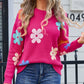 Flower Round Neck Long Sleeve Sweater
