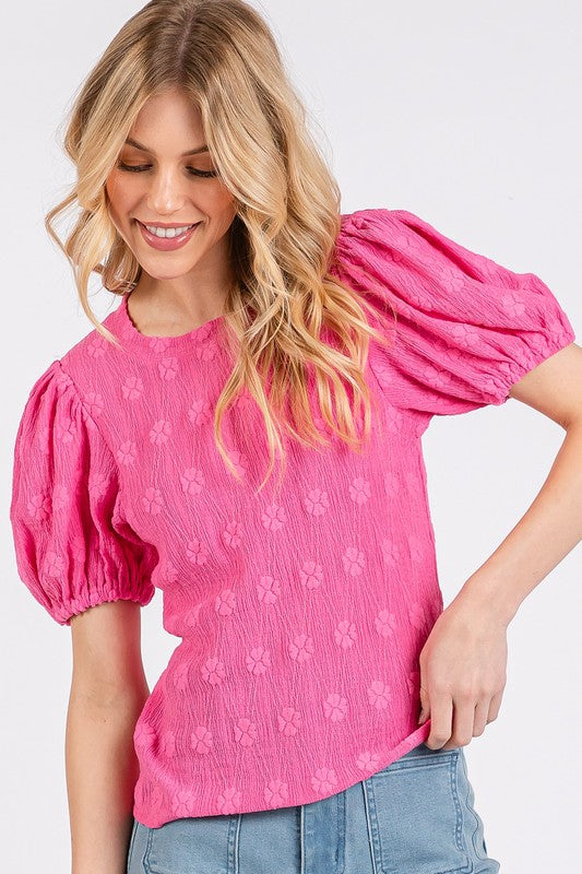 Mittoshop Flower Pattern Round Neck Short Sleeve Top *