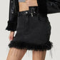 Plush Hem Mini Denim Skirt