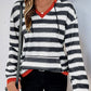 Perfee Contrast Striped Long Sleeve Hoodie