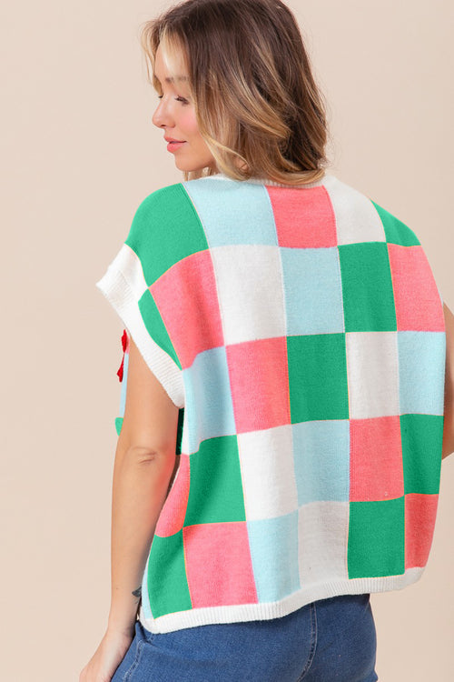 BiBi Flower Patch Checkered Sweater Vest - Brand BiBi