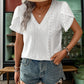 Eyelet V-Neck Petal Sleeve Blouse