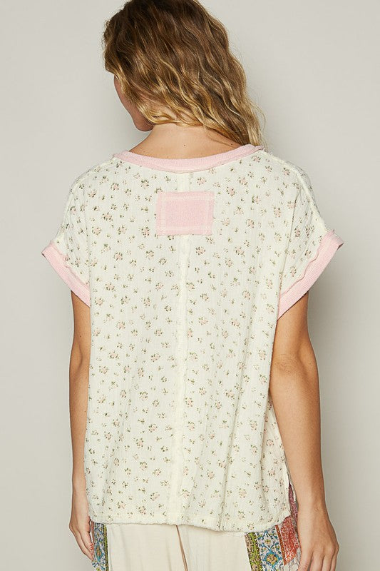 POL Floral V-Neck Short Sleeve T-Shirt