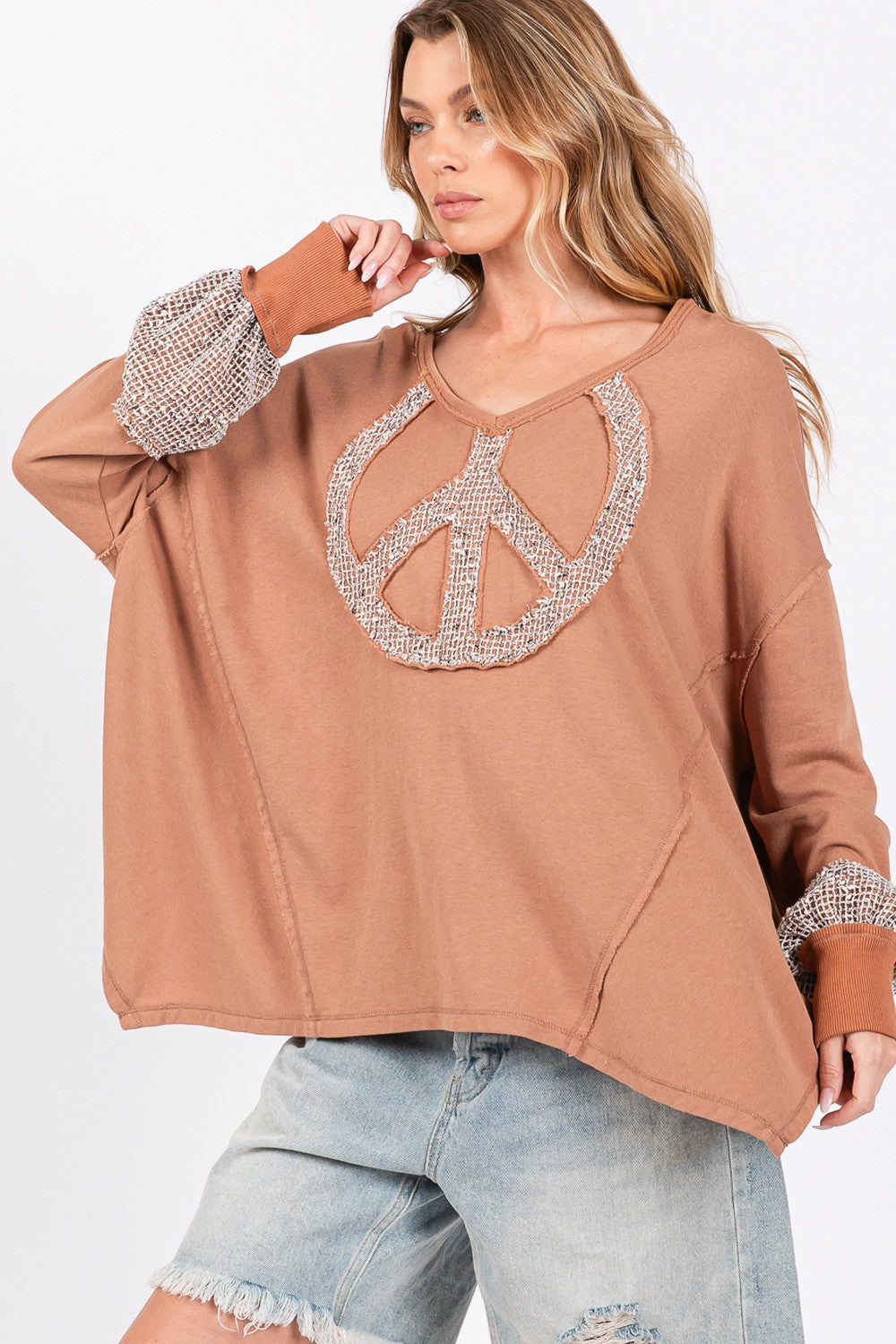 SAGE + FIG Peace Sign Mineral Wash Terry Top *