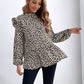 Ruffled Leopard Mock Neck Long Sleeve Blouse