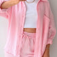 Full Size Texture Button Up Shirt and Drawstring Shorts Set