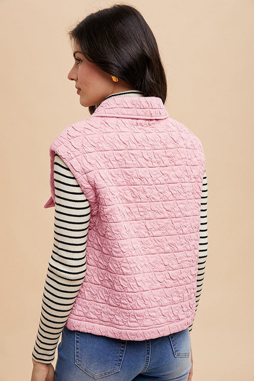 Annie Wear Texture Quilted Snap Down Vest Coat *