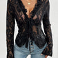 Tied V-Neck Long Sleeve Lace Top