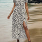 Slit Animal Print Off-Shoulder Midi Dress