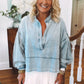 Slit Raw Hem Notched Denim Top