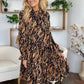 Double Take Full Size Printed Ruffle Hem Long Sleeve Dress