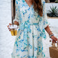 Ruffled Printed Surplice Half Sleeve Mini Dress