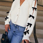 Bow V-Neck Cutout Sleeve Cardigan