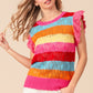 BiBi Pointelle Striped Ruffled Knit Top - Brand BiBi