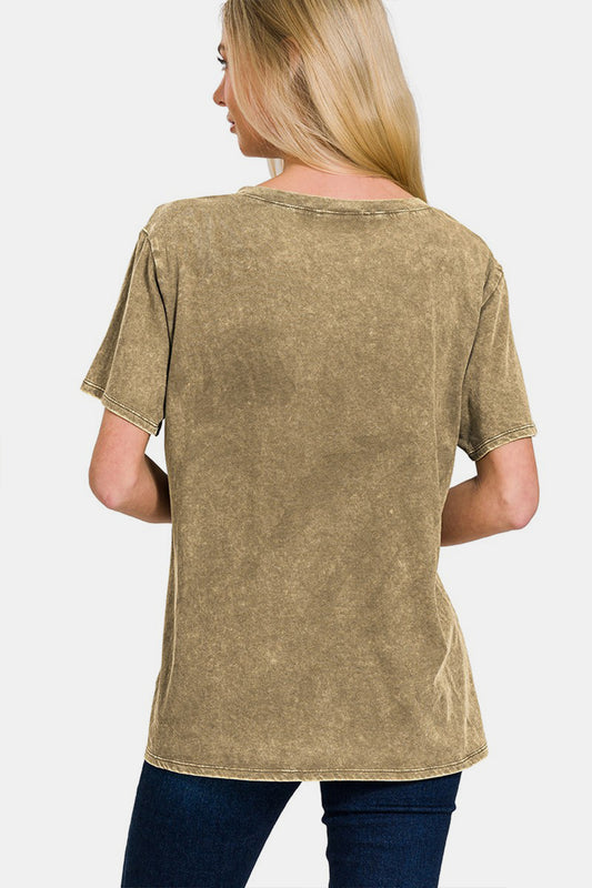 Zenana Washed Short Sleeve V-Neck T-Shirt - Brand Zenana
