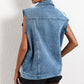Pocketed Collared Neck Sleeveless Denim Top