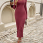 Devine Tied V-Neck Long Sleeve Sweater Dress