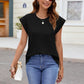 Textured Round Neck Cap Sleeve T-Shirt