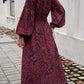 Devine Split Printed Surplice Long Sleeve Midi Dress