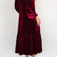 V-Neck Long Sleeve Midi Velvet Dress