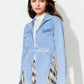 Asymmetric Slit Collared Neck Long Denim Top