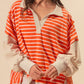 Striped Johnny Collar Long Sleeve Sweatshirt